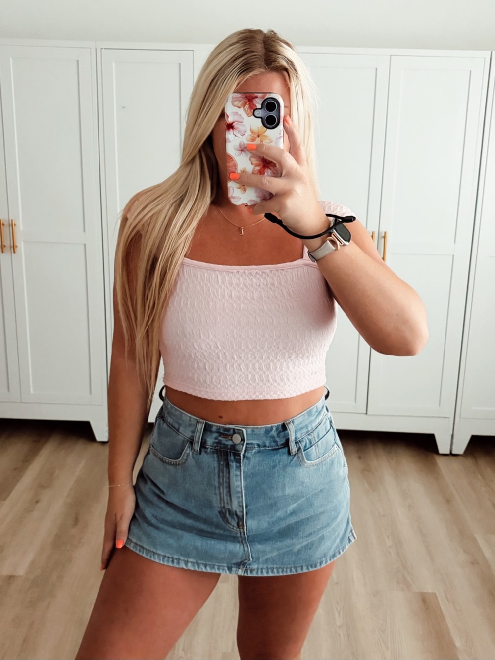Pink smocked cropped top